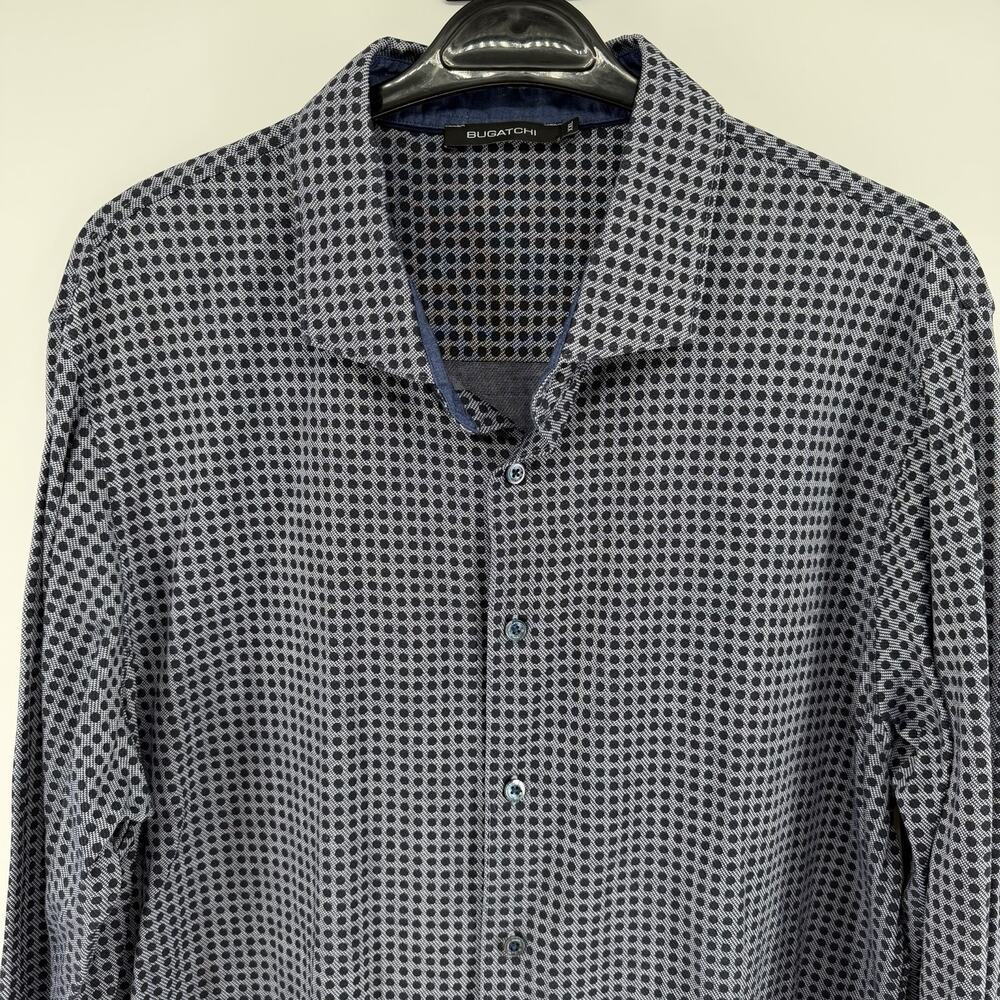 Bugatchi Button Up Shirt Casual Blue Check Polka Dot Flip Cuff Mens Size 2XL - Picture 2 of 9